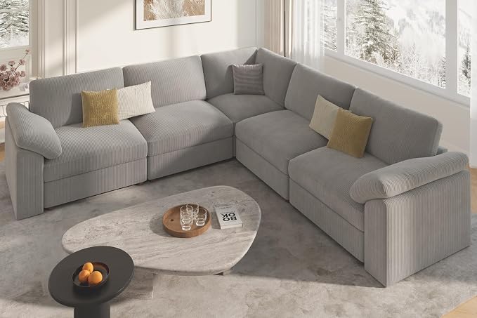 EASE MOOSE Oversized Modular Sectional Sofa, Extra Large L Shape Sectional Cloud Couch,Comfty Deep Seat Wide Modular Sofa for Living Room Removable Cover,Light Gray