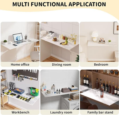 GOYLSER Wall Mounted Folding Table for Office, White Marble Fold Down Desk Laundry Folding Table Wall Mounted for Laundry Room/Home Kitchen, Length 47" Width 20.5"