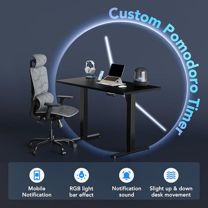 HUANUO One-Piece AI-Powered Electric Standing Desk, Smart APP, Work with Alexa & Google, Adjustable Height, 3 Memory Settings, Sedentary Reminder, Ergonomic Sit-Stand Desk, 32-inch, Black