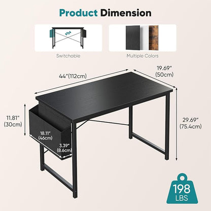 OLIXIS Computer Desk, 44 Inch Home Office Desks for Small Spaces, Writing Craft Study Gaming Table for Bedroom, Modern Computer Workstation with Storage Bag, Black