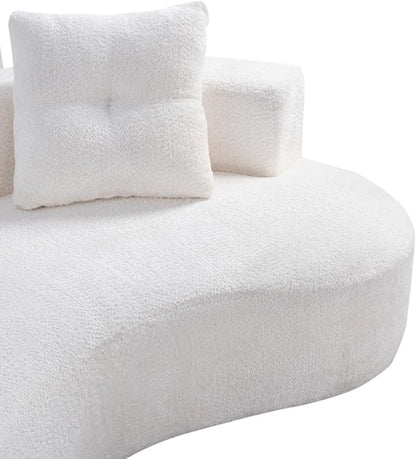 KEIKI 80" Boucle Curved Modular Boneless Sofa with 2 Pillows, Upholstered Modern Style 3-Seater Couch with High Resilience Cushion, No Assembly Required, for Apartment, Living Room, Office, White