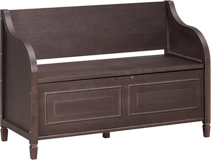 Knocbel Rustic Entry Storage Bench with Hidden Compartments and Removable Cushion, Wooden Entryway Hallway Foyer Shoe Bench Bedroom End of Bed Bench, 250lbs Weight Capacity (Espresso)