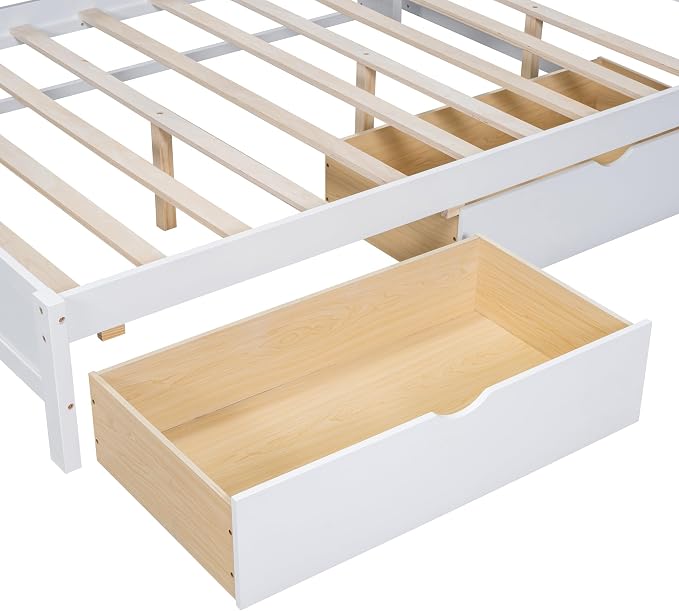Bellemave Full Corner Bed Frame, Wood Full Size Daybed with L-Shaped Bookcase and 2 Drawers，Daybed with Storage Cabinets, White