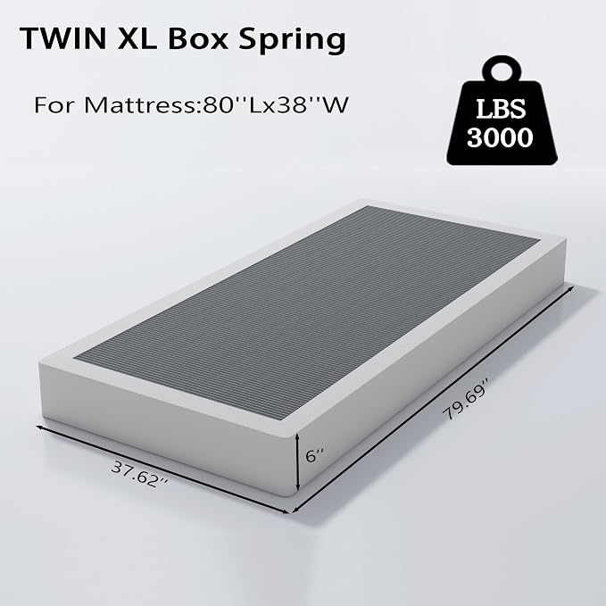Vaciwe Box Springs Twin XL 6 Inch, 1500lbs Heavy Duty Metal Frame Mattress Foundation, Non-Slip/No Noise/Easy Assembly/Easy Clean Cover