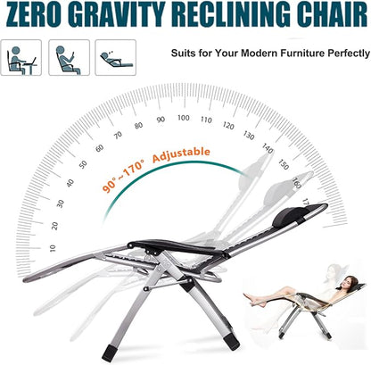 DoCred Oversized Zero Gravity Chair, 29In XL Lawn Folding Lounge Chairs, Lawn Recliner, Reclining Patio Lounger Chair, Folding Portable Chaise with Detachable Soft Cushion, Cup Holder, Headrest