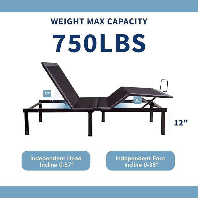 Dyonery Queen Adjustable Bed Base Frame,Electric Bed with Head and Foot Incline,Soft Cover & Zero Gravity & Wireless Remote with Backlight, 80"×60"×12",Black