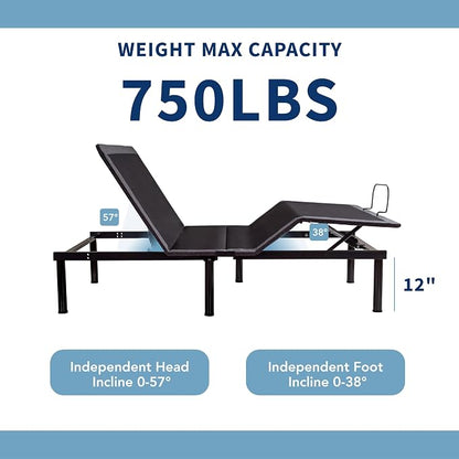 Dyonery Queen Adjustable Bed Base Frame,Electric Bed with Head and Foot Incline,Soft Cover & Zero Gravity & Wireless Remote with Backlight, 80"×60"×12",Black