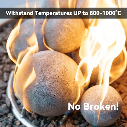Skyflame Ceramic Fireplace Balls, Set of 12 Round Fire Stones Set for Indoor and Outdoor Fire Pits or Fireplaces Accessory, 4 Inch, Gray