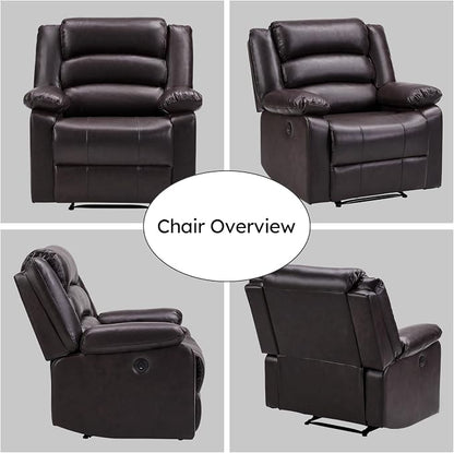 EBELLO Faux Leather Classic Power Recliner Chair, Oversized Electric Overstuffed Reclining Chair with Soft Cushion and Back, Sofa with Comfortable Armchair, Classic Brown, 2Pcs