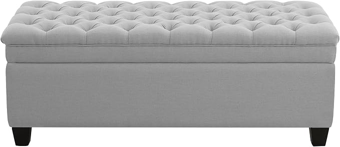 WUTUTUEE 51" Fabric Storage Ottoman Bench, Upholstered Rectangle End of Bed Storage Ottoman Tufted Living Room Bedroom Bench with Safety Hinge, Solid Wood Legs, Loads 500 lb(Light Grey)