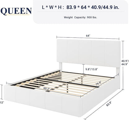 Allewie Queen Size Dutch Velvet Upholstered Platform Bed Frame/Vertical Channel Tufted Adjustable Headboard/Low Profile Bed Frame/No Box Spring Needed/Easy Assembly/White
