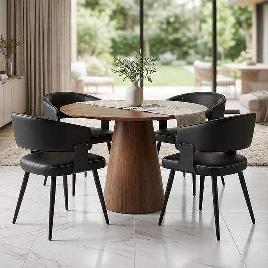 Dining Chairs Set of 4, Modern Upholstered PU Leather Kitchen & Dining Room Chairs with Curved Open Back Metal Legs, Kitchen Chairs for Dining Room Restaurant (Black, Set of 4)