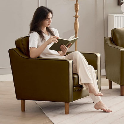 Kingfun Accent Chair Set of 2, Living Room Chairs, Faux Leather Reading Armchair, Mid Century with Solid Wood Foot, Upholstered Modern Decor for Bedroom, Apartment