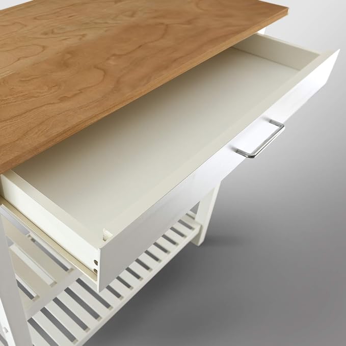Kitchen Island with Solid Wood Top, White & Cherry Natural