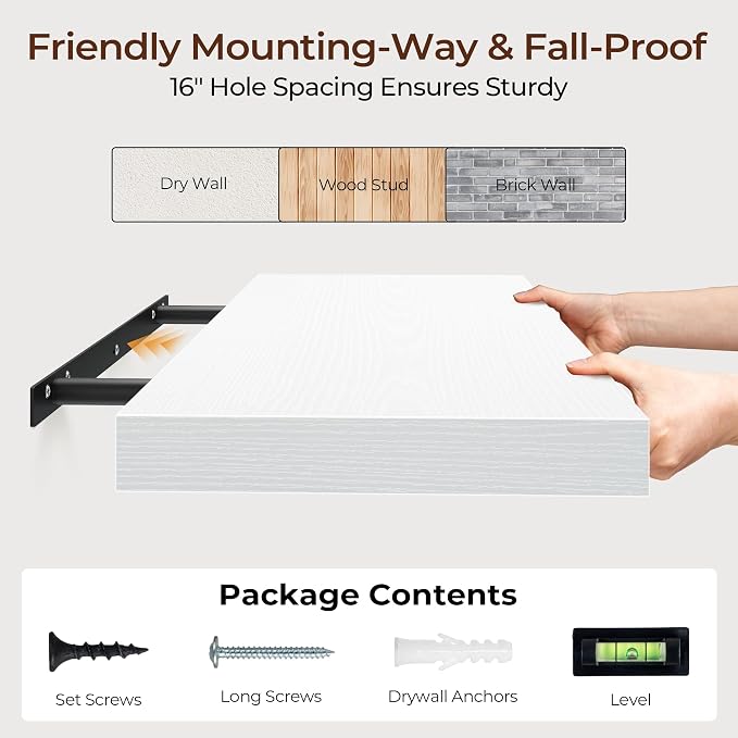 Fun Memories Floating Shelves for Wall 30 Inch Set of 3, Farmhouse Floating Shelves with Invisible Heavy Duty Bracket, 10 Inch Deep Bathroom Shelves for Storage, Living Room, Kitchen, Decor, White