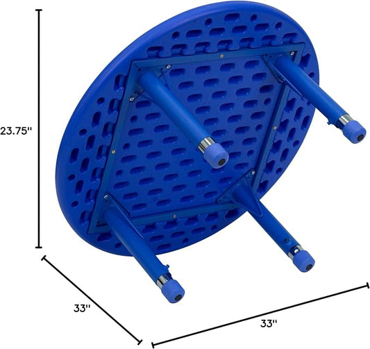 BizChair 33" Round Blue Plastic Height Adjustable Activity Table