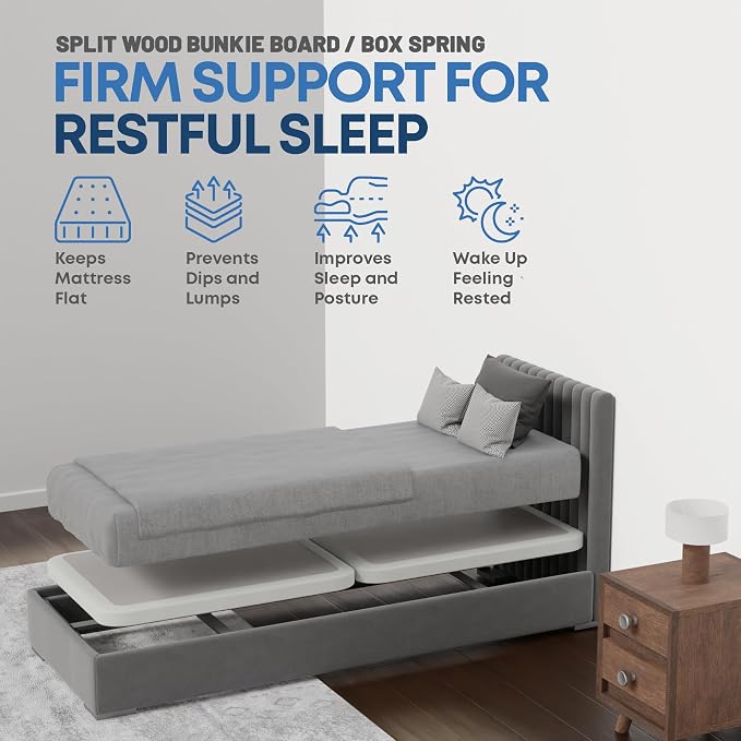 Greaton, Box Spring Bed Base Twin XL Size, 2-Inch Wood Mattress Foundation - Amish Made in USA – Quiet Noise Free, 2-Pieces Under Mattress-Support BoxSpring, Fully Assembled, White