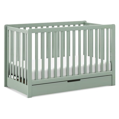 Carter's by Davinci Colby 4-in-1 Convertible Crib with Trundle Drawer in Light Sage, Greenguard Gold Certified, Undercrib Storage