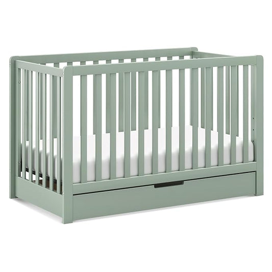 Carter's by Davinci Colby 4-in-1 Convertible Crib with Trundle Drawer in Light Sage, Greenguard Gold Certified, Undercrib Storage