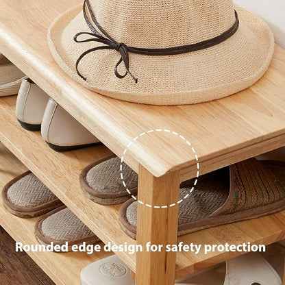 Dewfig Shoe Rack Bench, 3-Tier Shoe Shelf Organizer,10-12 Pairs Entryway Storage Bench for Hallway, Bedroom, Living Room, Bedroom, Hold up to 550 lbs, Solid Wood, Natural