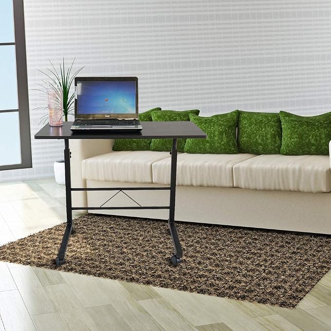 Standing Desk - Side Table Adjustable Height, Portable Laptop Cart, C-Shaped Bed Couch end Tables with Edge Stopper - Wheels for Living Room Bedroom Walking Pad Treadmill 31.5Inch Black