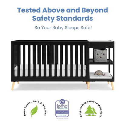 Delta Children Essex 4-in-1 Convertible Crib and Changer, Black Ebony w/Natural Knobs