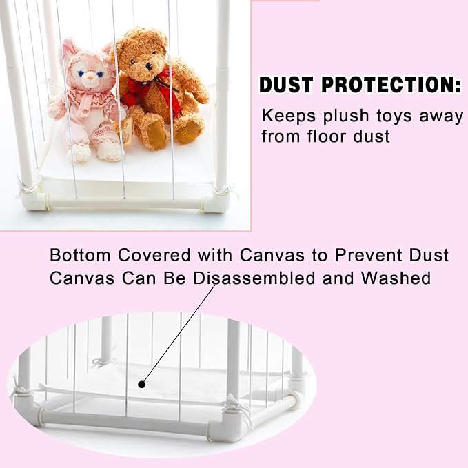 Large Stuffed Animal Storage Zoo Cage Holder, 19"x19"x56.3" Pre-Threaded Bungee Upgrade PVC Toy Organizers and Storage, Vertical Space Saving Plush Toys Zoo Holder, for Bedroom Playroom, White