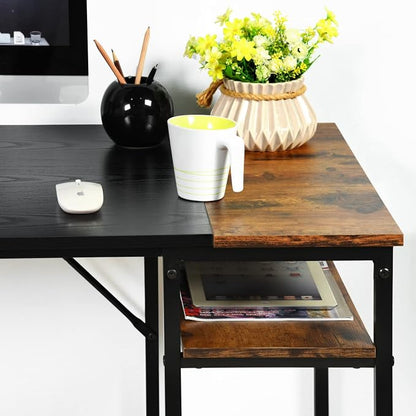 FurnitureR Computer Desk with Shelves for Small Spaces Simple Home Office Desk Study Writing Office Table Laptop PC Writing Desks (Brown, 55.1 Inch)