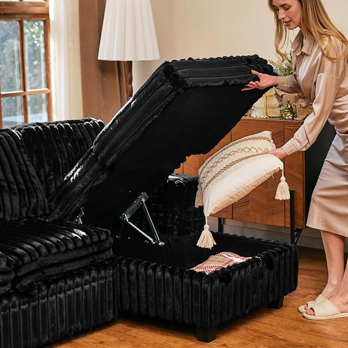 Belffin Modular Sectional Storage Chaise Module for Modular Sectional Sofa Right-Facing Chaise Black Couch