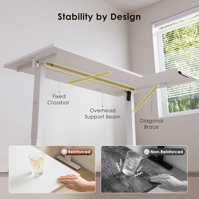 OffiGo Electric L Shaped Standing Desk, 63 Inches Height Adjustable Table, Reversible Corner Stand Up Desk, Lifting Computer Table for Home Office, Computer Workstation, White