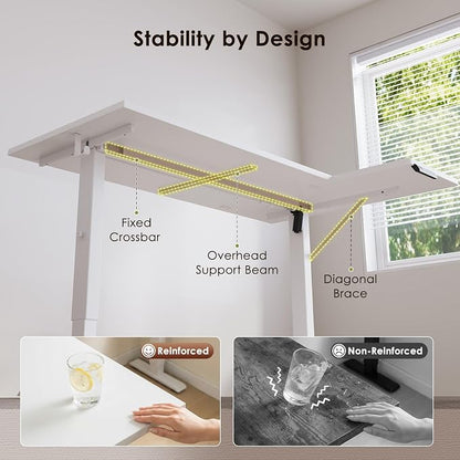 OffiGo Electric L Shaped Standing Desk, 63 Inches Height Adjustable Table, Reversible Corner Stand Up Desk, Lifting Computer Table for Home Office, Computer Workstation, White