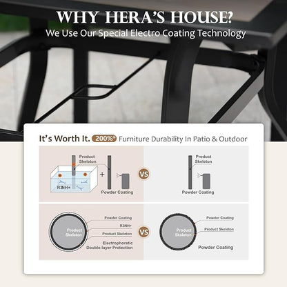 HERA'S HOUSE Outdoor Dining Set 5 Piece Patio Furniture Set, 4 x Textilene Dining Chair, 37" Square Wood Look Table for Lawn Garden Backyard Deck, Red