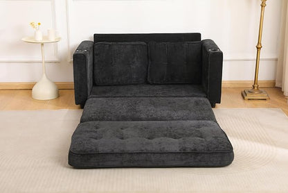 ERYE Foldable Loveseat Sofa Convertible Pull Out Sleeper Sofabed,2 Seat Tufted Upholstered Sofa Modern Convertible Sleeper Couch Bed with Cupholders and Side Pockets