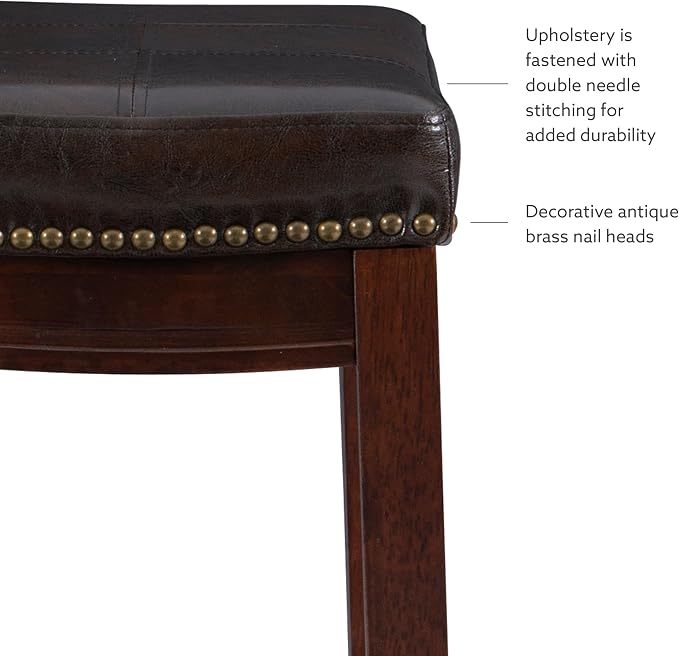 Linon Home Décor Kingston Backless Linon Claridge Stool, Counter Height, Brown Patch Counter, 12.75"D x 18.25"W x 26.75"H
