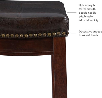 Linon Home Décor Kingston Backless Linon Claridge Stool, Counter Height, Brown Patch Counter, 12.75"D x 18.25"W x 26.75"H