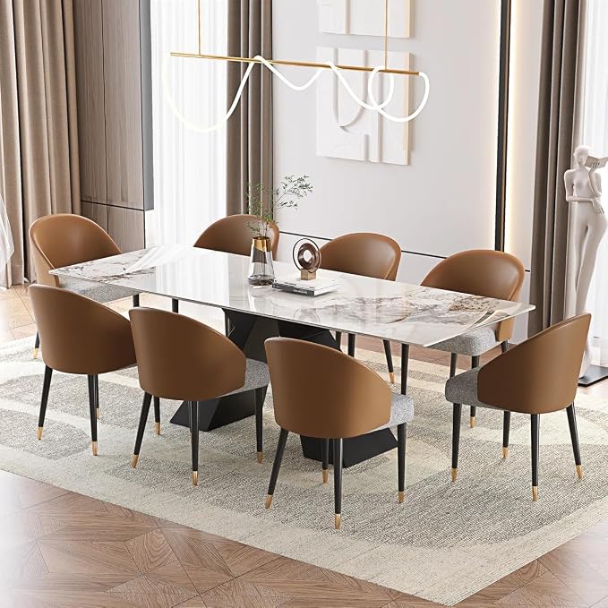 Marble Expandable Table 63 to 94.5 Inch Expansion Sintered Stone Table for 6-10 People, Scratch Resistant Heat Resistant Easy Clean, Kitchen Living Room Folding Dining Table