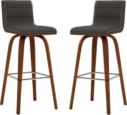 Vienna 30" Swivel Bar Stool in Walnut Wood Finish with Gray Faux Leather - Set of 3