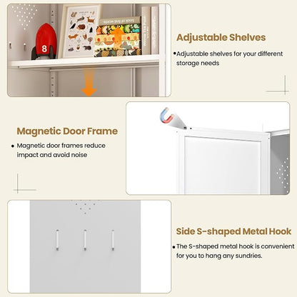 Kitchen Pantry Cabinet, 72" Tall White Metal Storage Cabinet, Kitchen Storage with 2 Doors and 5 Adjustable Shelves, Freestanding Cupboard for Living, Dining Room and Bathroom,Assemble Required