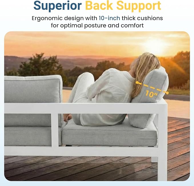 Wisteria Lane Aluminum Outdoor Sofa, Loveseat Sofa Patio Couch All-Weather Rust-Proof Modern Metal Patio Furniture with 5" Thick Olefin Cushions, Light Grey