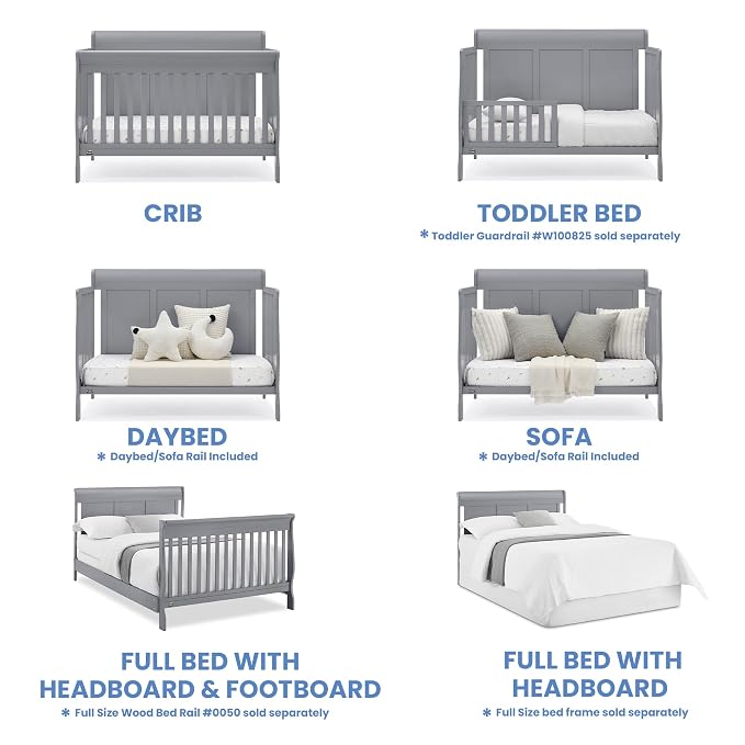 Simmons Kids Carter 6-in-1 Convertible Crib - Greenguard Gold Certified, Grey