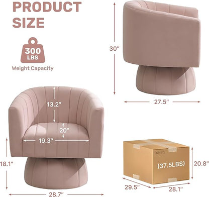 Swivel Accent Barrel Chair Set of 2, Cute Comfy Small Round 360° Arm Chair, Velvet Sofa Club Reading Chair for Living Room Bedroom Office Pink