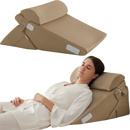 3Pcs Orthopedic Bed Wedge Pillow Set, Foam Wedge Pillow Post Surgery for Back, Leg and Knee Support, Adjustable 9&12 Inch Folding Triangle Pillow for Sleeping, Acid Reflux, Snoring, Brown
