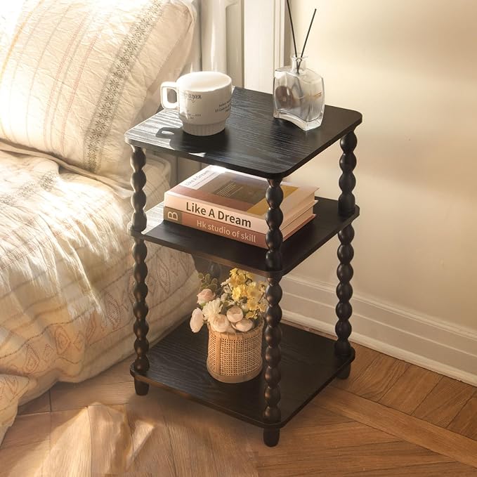 Fultyle Side Table, Small End Table with Storage Shelf, Vintage Nightstand Bedside Table for Living Room, Bedroom, Office and Small Spaces (Black)