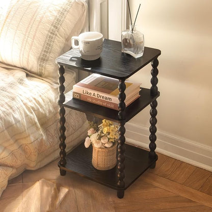 Fultyle Side Table, Small End Table with Storage Shelf, Vintage Nightstand Bedside Table for Living Room, Bedroom, Office and Small Spaces (Black)