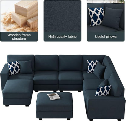 Legend Vansen Oversized Modular Sectional Sofa,U/L‑Shaped Reversible Couch with Ottoman,Deep Seat Plush Polyester Sofa for Living Room,8‑Seater,Charcoal