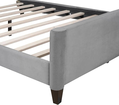 Ball & Cast Full Size Daybed, Velvet Upholstered Day Bed Frame with Button Tufted Backrest,Modern Sofa Bed for Living Room, Bedroom,Guest Room,No Box Spring Needed,Gray