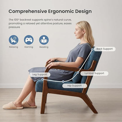 DUMOS Accent Chairs Set of 2, Mid Century Modern Accent Chair with Lumbar Pillow and Solid Wood Frame, Upholstered Armchair Reading Chair for Living Room, Bedroom, Navy Blue