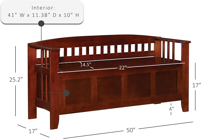 Linon Home Decor Storage Bench with Short Split Seat Storage, Walnut, 50 inchw x 17 inchd x 25.25 inchh.