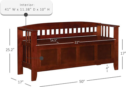 Linon Home Decor Storage Bench with Short Split Seat Storage, Walnut, 50 inchw x 17 inchd x 25.25 inchh.