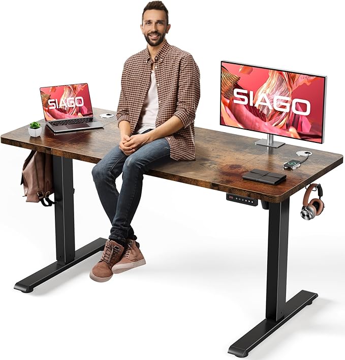 SIAGO Electric Standing Desk Adjustable - 55 x 24 Inch Sit Stand up Desk with 0.8 Inch Thick Tabletop - Adjustable Height Table with 3 Memory Preset, Cable Management for Home Office